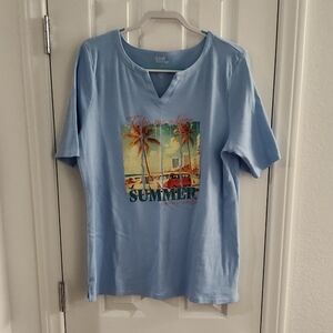 Croft & Barrow Light Blue Cotton T-Shirt Summer Graphic Size Large